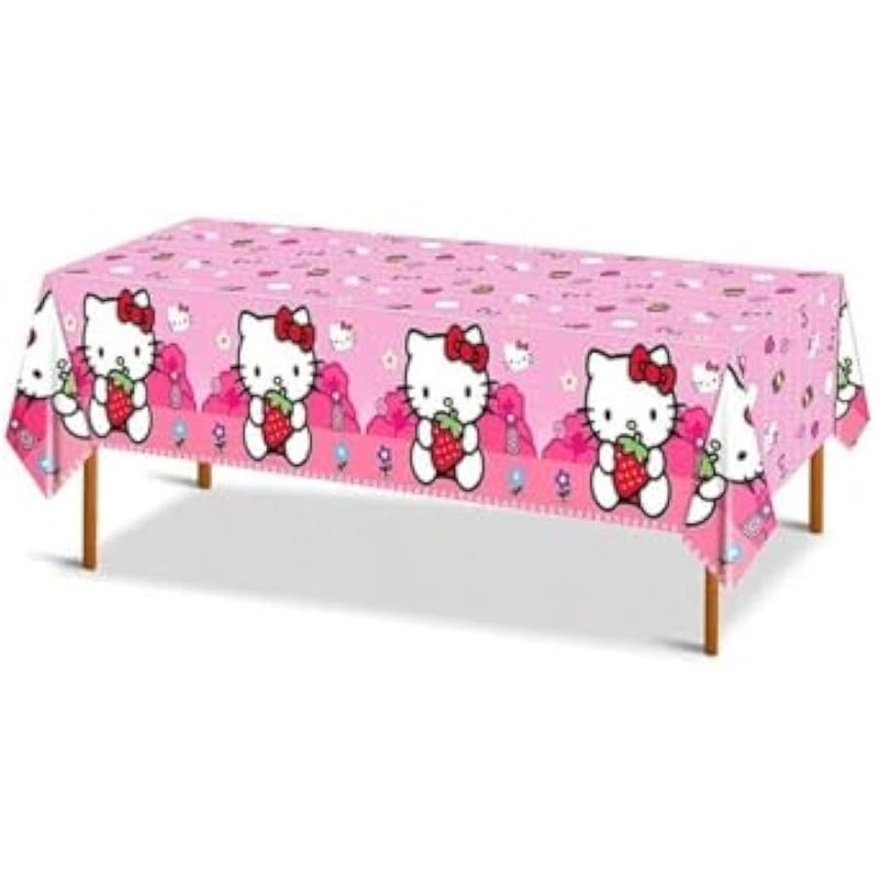 41 pcs Pink Cat Party Decoration Hello Cat Pink Kite Including 1pc Tablecover 20 pcs 7 inches Plates and 20 pcs 6.5 inches Napkins Cat Theme Birthday Party Decoration Favor Sets (Strawberry 41) - Image 2